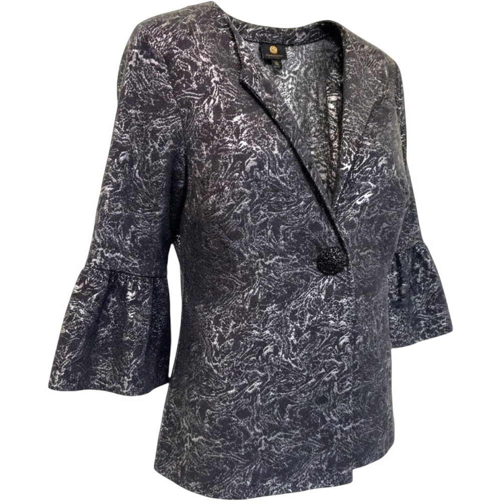 JM Collection Jacquard Blazer Jacket Womens M Metallic Bell Sleeve Ornate Button